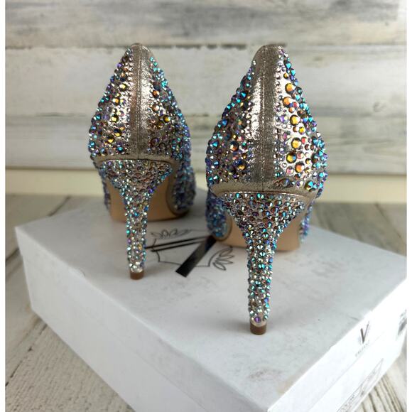 Valiant Women’s 8.5 Patsy Gold Multicolor Studded Open Toe Formal Heels New - Picture 4 of 8